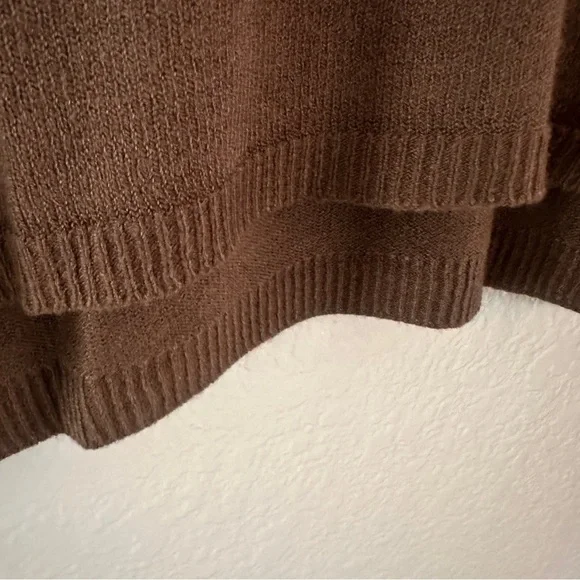Brown Oversized Dolman Poncho Sweater One Size V-Neck High Low Hem Cozy Knit - Picture 4 of 6
